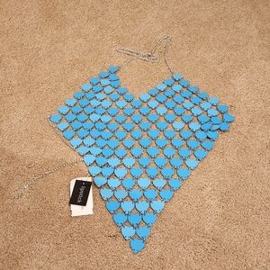 Blue And Silver Reversible Hearts Chainmail top